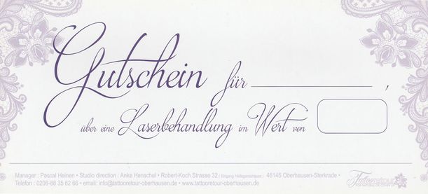 Gutschein von Tattooretour - Tattooentfernung, Cover up und Permanent Make-up-Entfernung vom Profi in Oberhausen