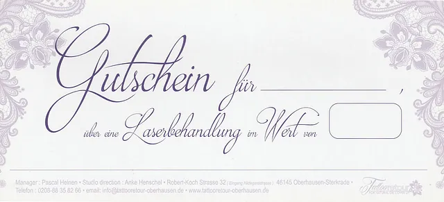 Gutschein von Tattooretour - Tattooentfernung, Cover up und Permanent Make-up-Entfernung vom Profi in Oberhausen